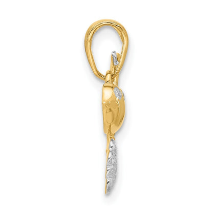 14k Yellow Gold and White Rhodium Diamond-Cut Bird on Branch Pendant