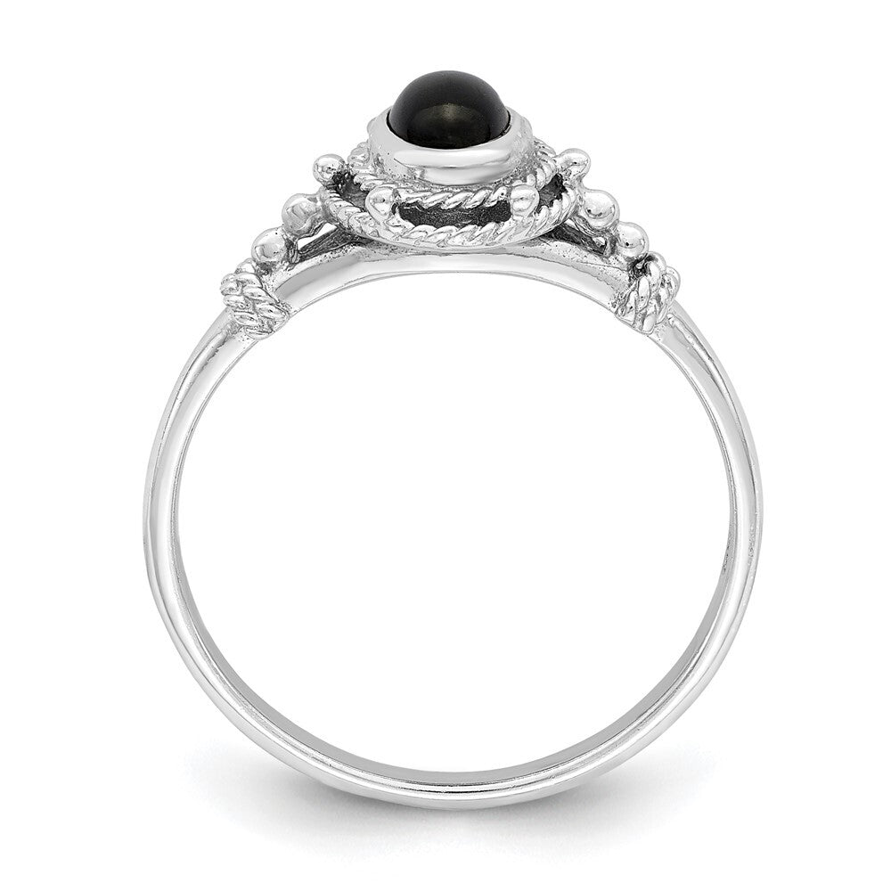 Sterling Silver Rhodium-plated with Black Oval Onyx Stone Ring Size 7
