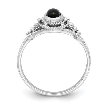 Sterling Silver Rhodium-plated with Black Oval Onyx Stone Ring Size 7