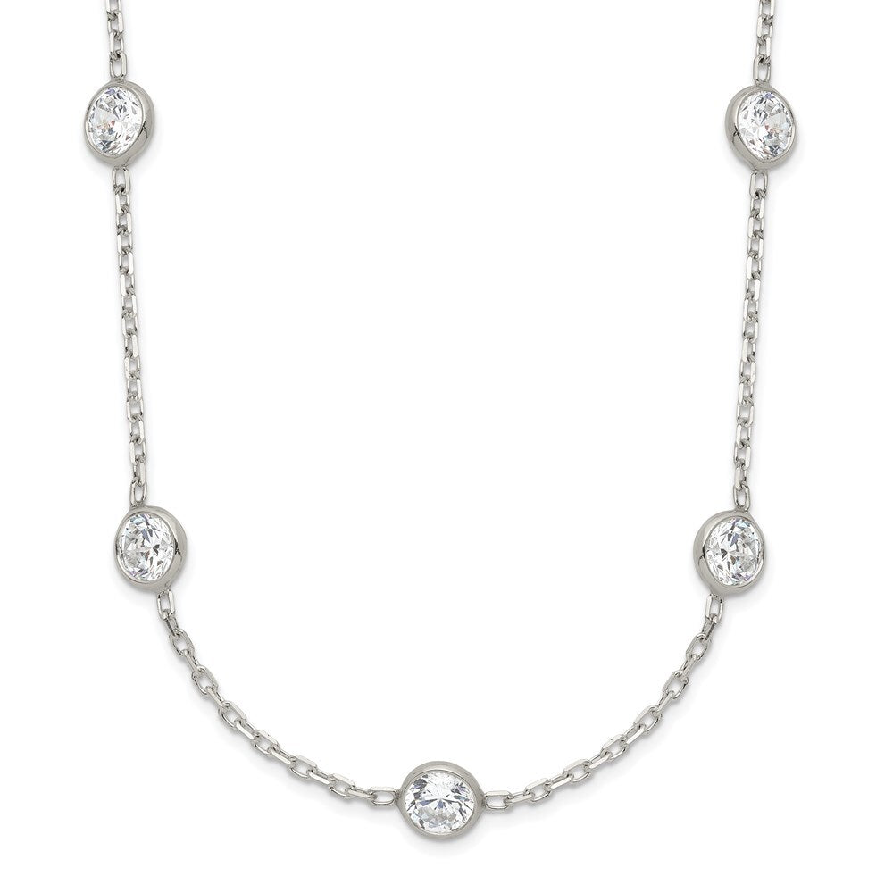 Sterling Silver Clear 4mm 9-Station Cubic Zirconia w/2in ext. Necklace