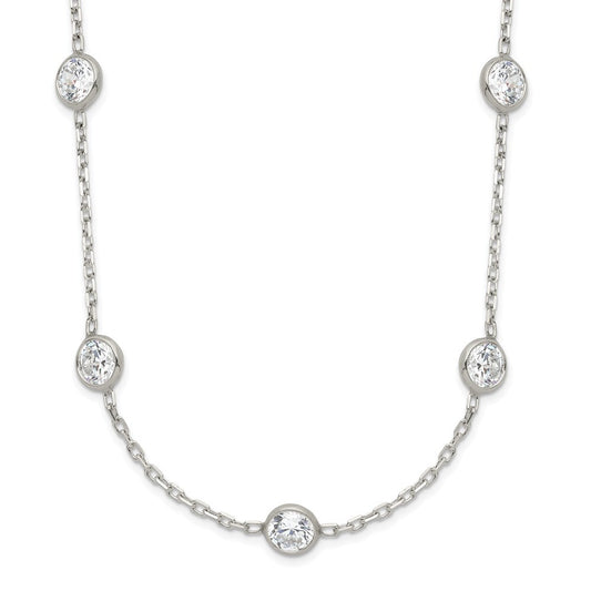 Sterling Silver Clear 4mm 9-Station Cubic Zirconia w/2in ext. Necklace