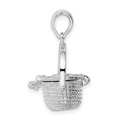 Sterling Silver Rhodium-Plated Polished 3D Nantucket Basket Pendant