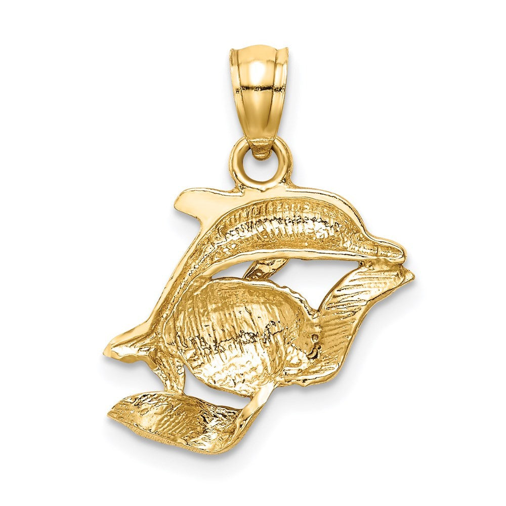 14k Yellow Gold Dolphin Pair Pendant