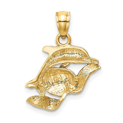 14k Yellow Gold Dolphin Pair Pendant