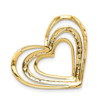 14k Yellow Gold .01ct. Diamond and Rhodium Triple Heart Chain Slide Pendant