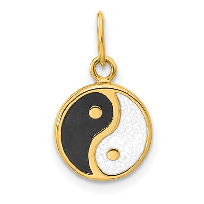 14k Yellow Gold Polished Black/White Enamel Yin and Yang Pendant