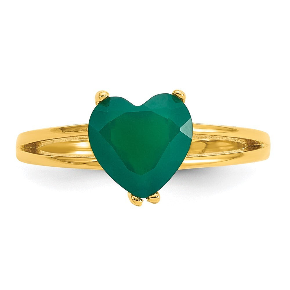 Sterling Silver Gold-tone Green Chalcedony Heart Ring Size 6