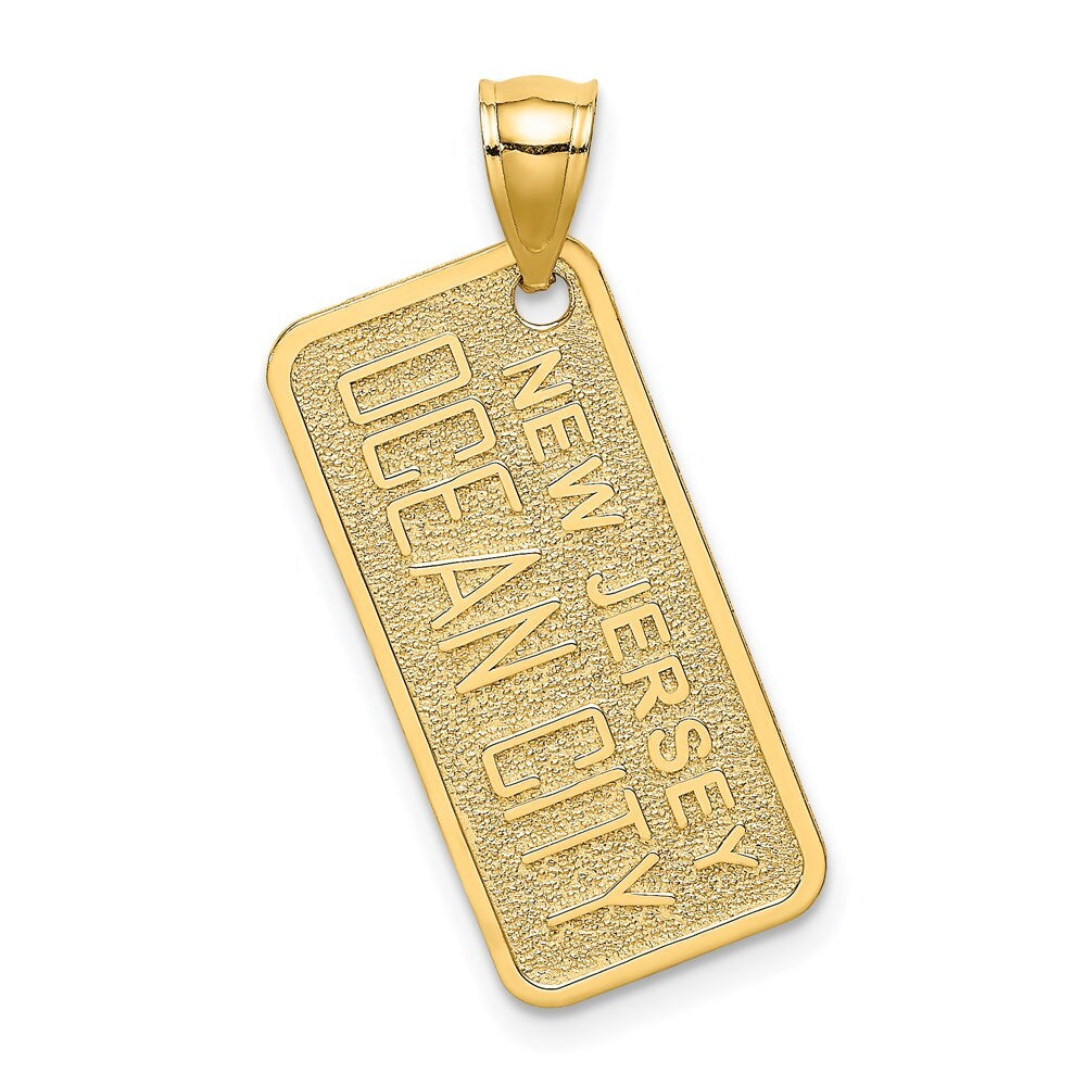 14k Yellow Gold Textured OCEAN CITY, NJ License Plate Charm Pendant for Women