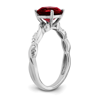 Sterling Silver Rhodium-plated Garnet and Diamond Ring Size 8