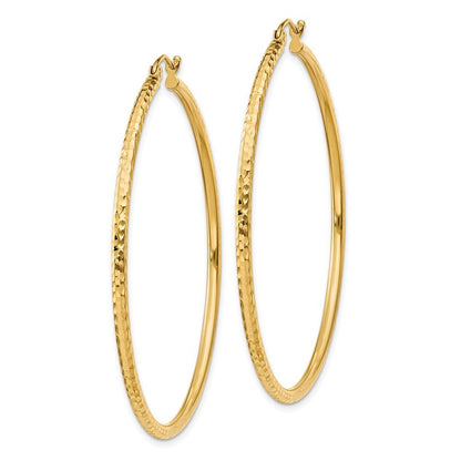 14k Yellow Gold Diamond-cut 2mm Round Tube Hoop Earrings