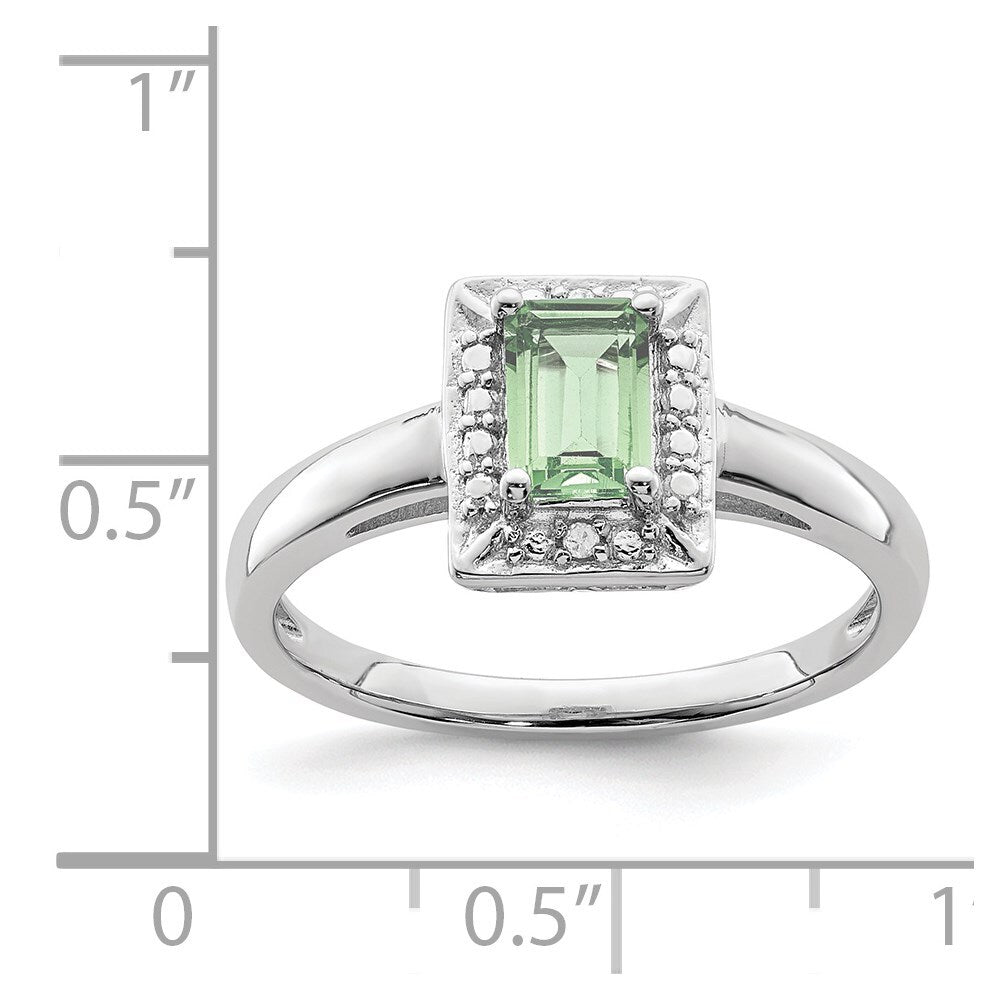 Sterling Silver Rhodium Green Quartz Diamond Ring