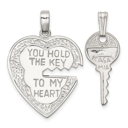 Sterling Silver Heart and Key Charms Holiday Gift for Women