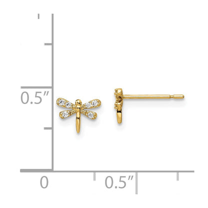 14k Yellow Gold Cubic Zirconia Dragonfly Stud Earrings Gift for Women
