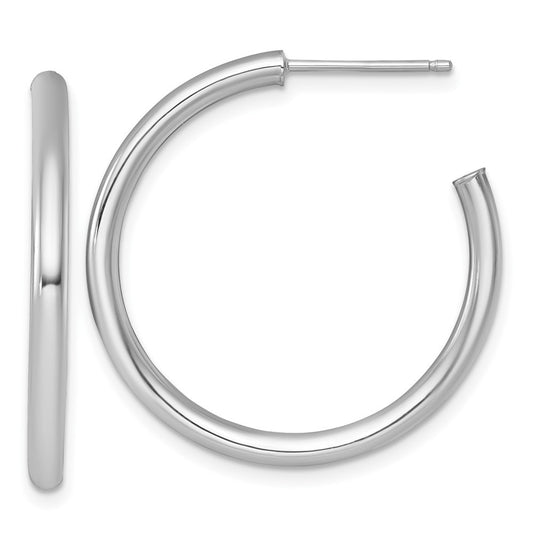 14k White Gold Polished 2.5 x 30mm Tube C-Hoop Earrings