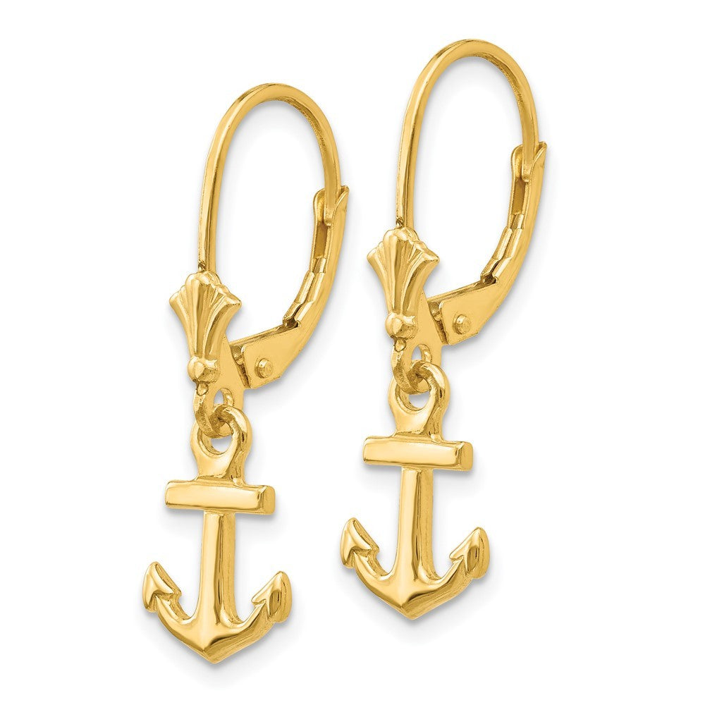 14k Yellow Gold Mini Anchor Drop Dangle Earrings
