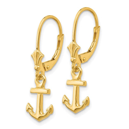 14k Yellow Gold Mini Anchor Drop Dangle Earrings