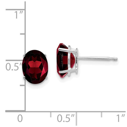 14k White Gold 8x6mm Oval Garnet Stud Earrings