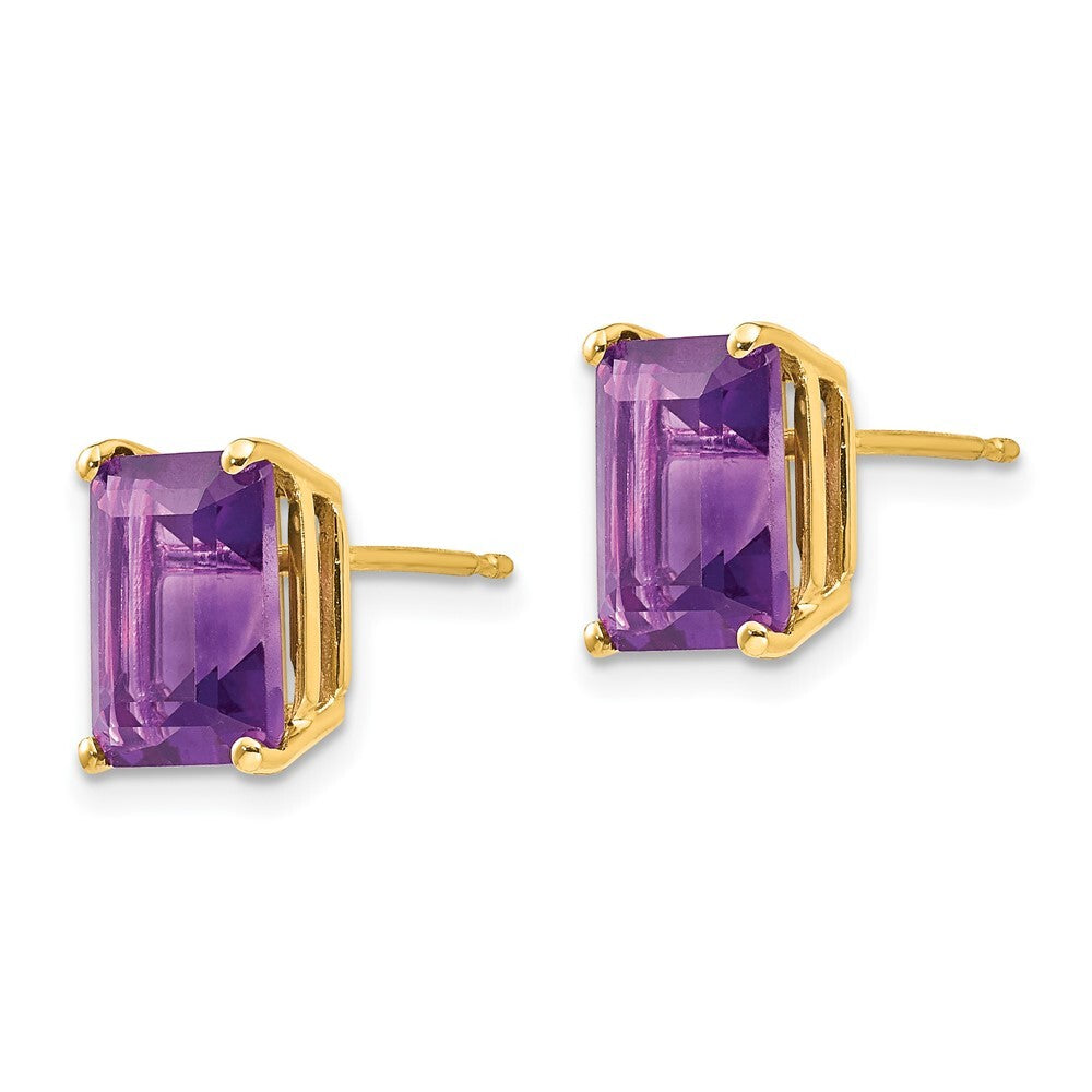 14k Yellow Gold 9x7mm Emerald Cut Amethyst Stud Earrings Gift for Women