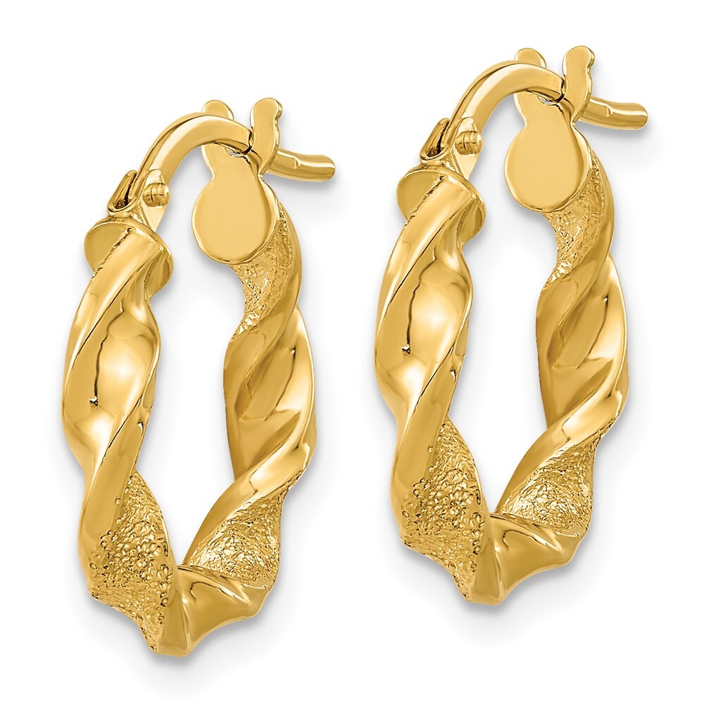 14k Yellow Gold Polished and Textured Twisted Hoop Earrings Gift for Women