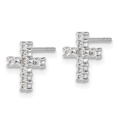 14k White Gold Polished Diamond Cross Earrings