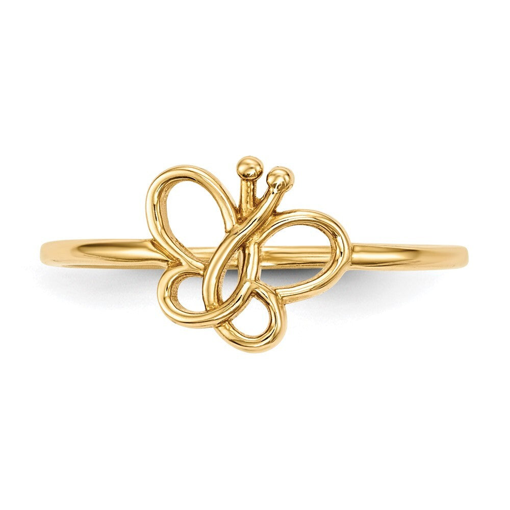 14K Yellow Gold Polished Butterfly Ring Size 7