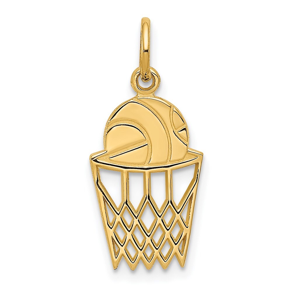 14k Yellow Gold Basketball in Net Charm Pendant for Women