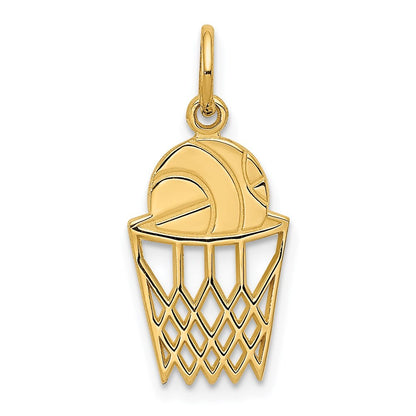 14k Yellow Gold Basketball in Net Charm Pendant for Women