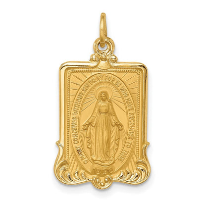 14k Yellow Gold Solid Polished Satin Large Rectangle Framed Miraculous Medal