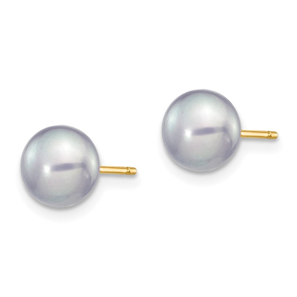14k Yellow Gold 6-7mm Grey Button Freshwater Cultured Pearl Stud Earrings