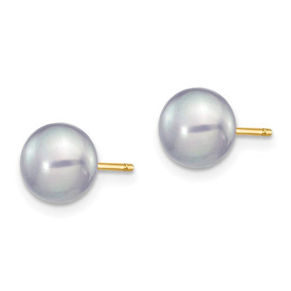 14k Yellow Gold 6-7mm Grey Button Freshwater Cultured Pearl Stud Earrings