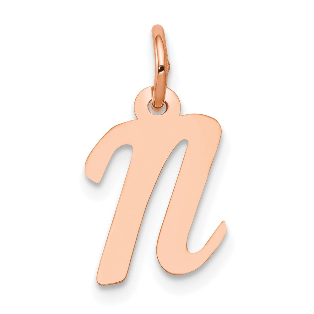 14k Rose Gold Small Script Letter N Initial Charm Pendant for Women