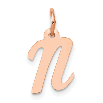 14k Rose Gold Small Script Letter N Initial Charm Pendant for Women