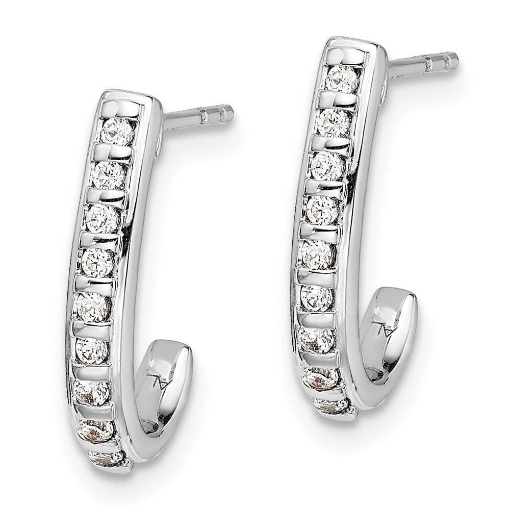 14k White Gold Diamond J-Hoop Earrings