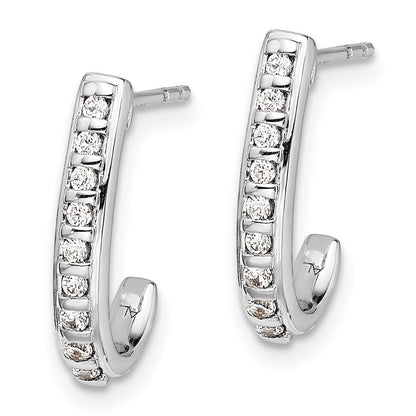 14k White Gold Diamond J-Hoop Earrings