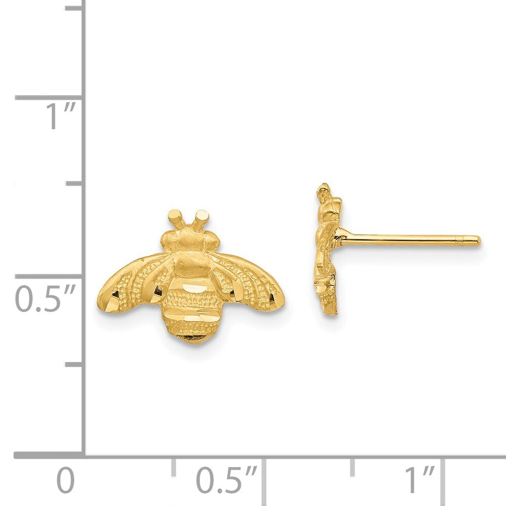 14k Yellow Gold Diamond-Cut Bee Stud Earrings Gift for Women
