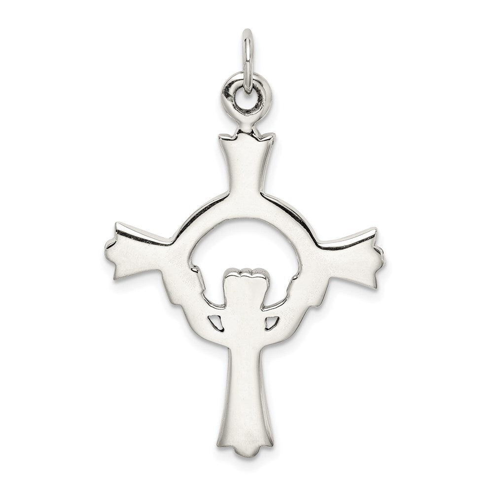 Sterling Silver Antiqued Claddagh Cross Charm Holiday Gift for Women