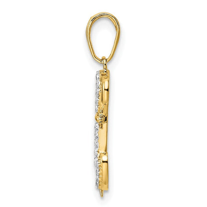14k Yellow Gold and White Rhodium Diamond-cut Sitting Puppy Pendant