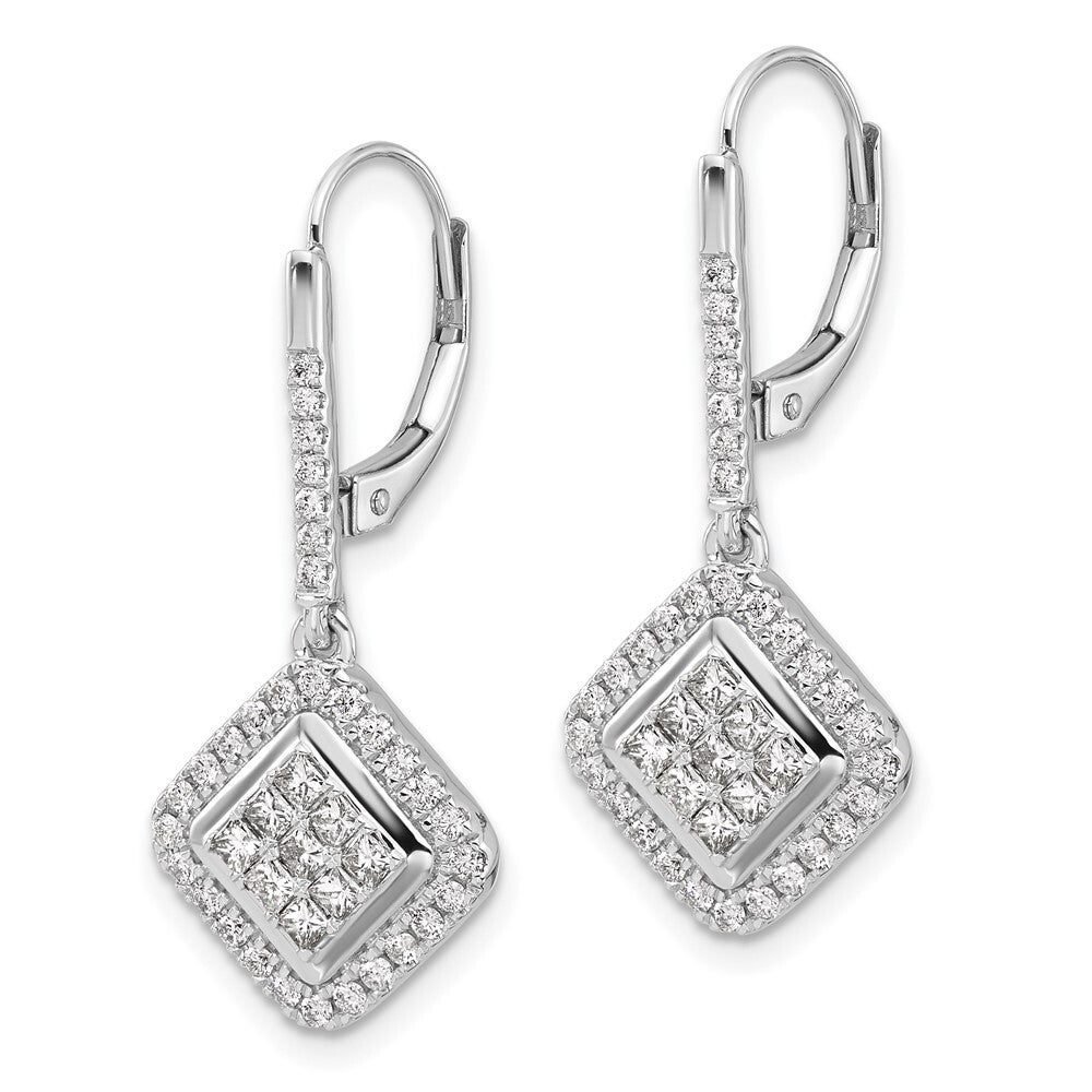 14k White Gold Diamond Cluster Leverback Drop & Dangle Earrings