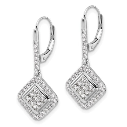 14k White Gold Diamond Cluster Leverback Drop & Dangle Earrings