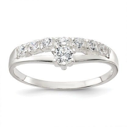Sterling Silver Row and Solitaire Cubic Zirconia Ring Size 8