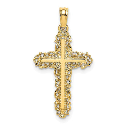 14k Yellow Gold Cross  Filigree Lace Trim Charm Pendant for Women
