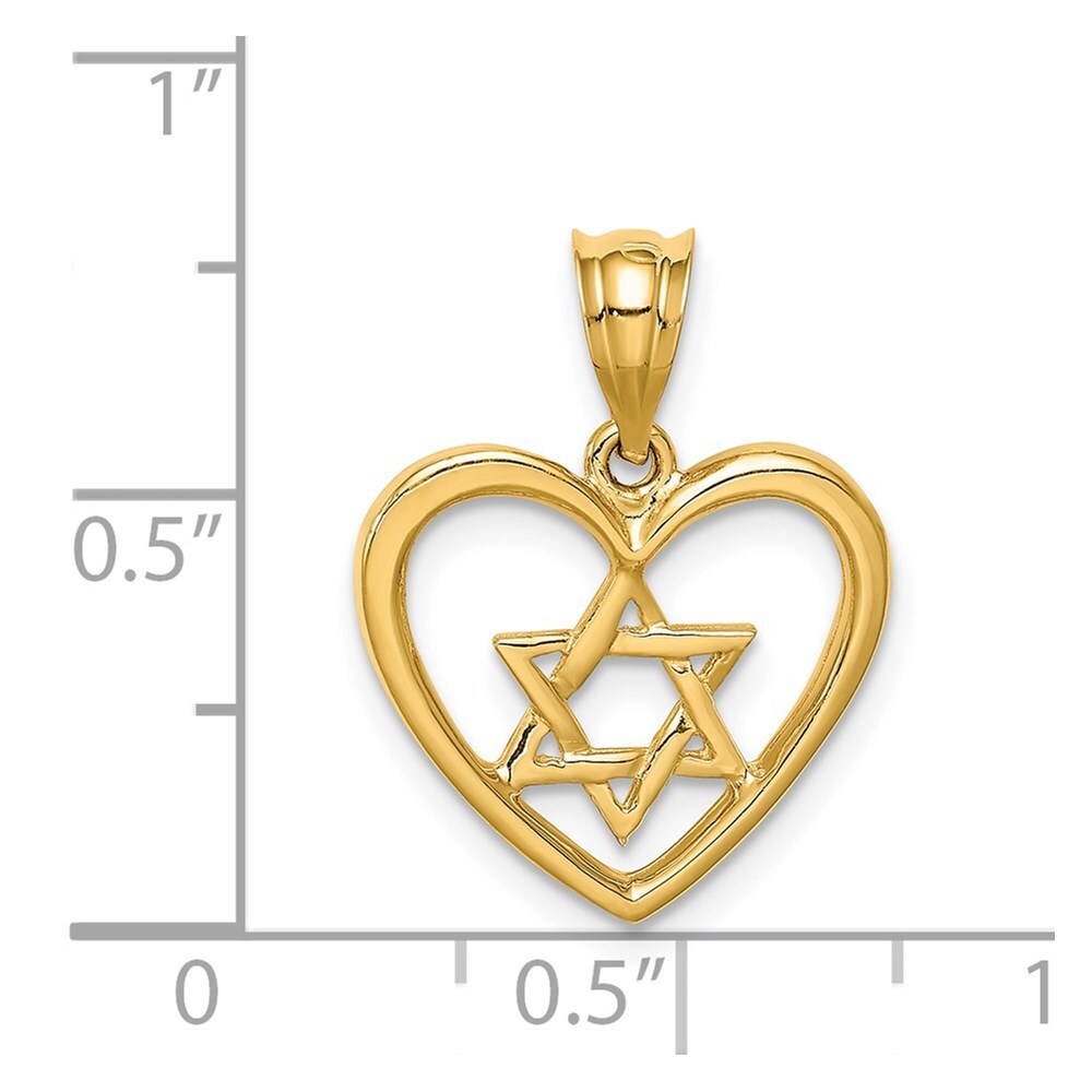 14k Yellow Gold Polished Star of David in Heart Pendant for Women