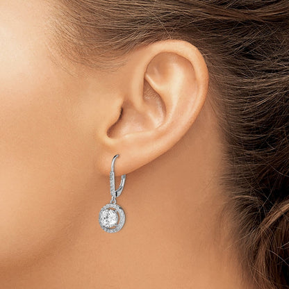 Sterling Silver Rhodium-plated Polished Leverback Cubic Zirconia Earrings