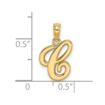 14k Yellow Gold Script Letter C Initial Pendant