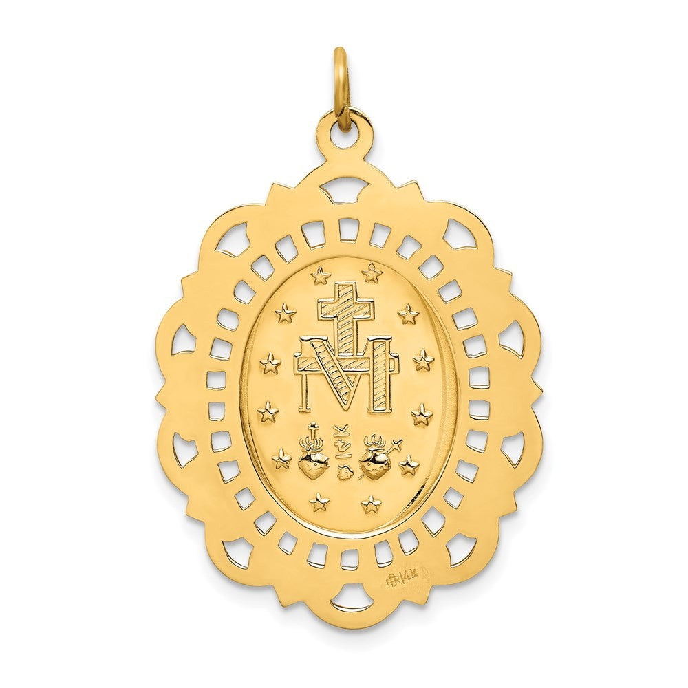 14k Yellow Gold Solid Polished Satin Fancy Pierced Oval Miraculous Medal