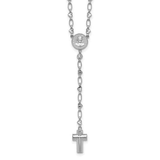 Sterling Silver Cubic Zirconia 26.5in Heart Link Cross Ash Holder Necklace