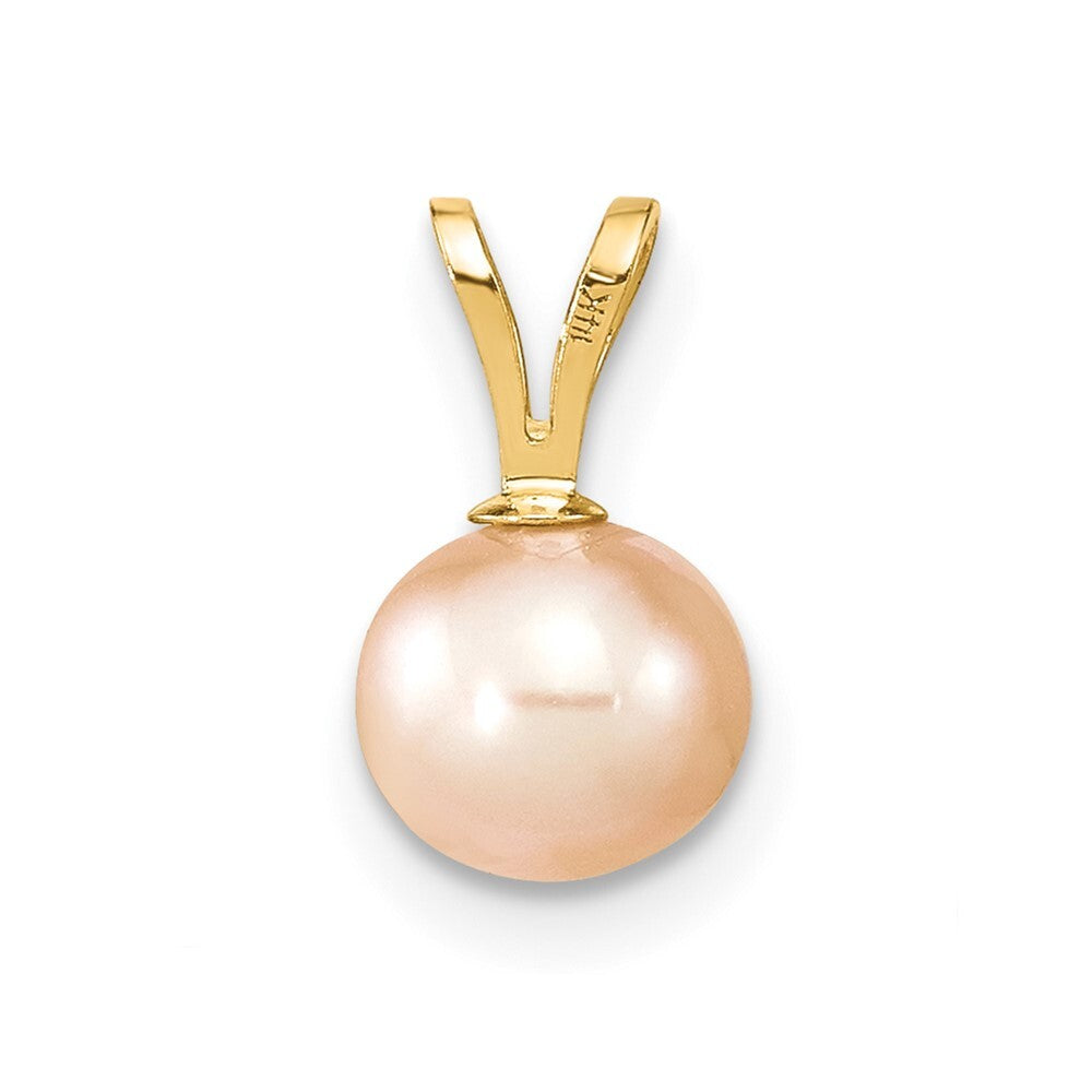 14k Yellow Gold Gold 6-7mm Pink Round Freshwater Cultured Pearl Pendant