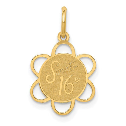 14k Yellow Gold SWEET 16 Disc Charm Pendant for Women
