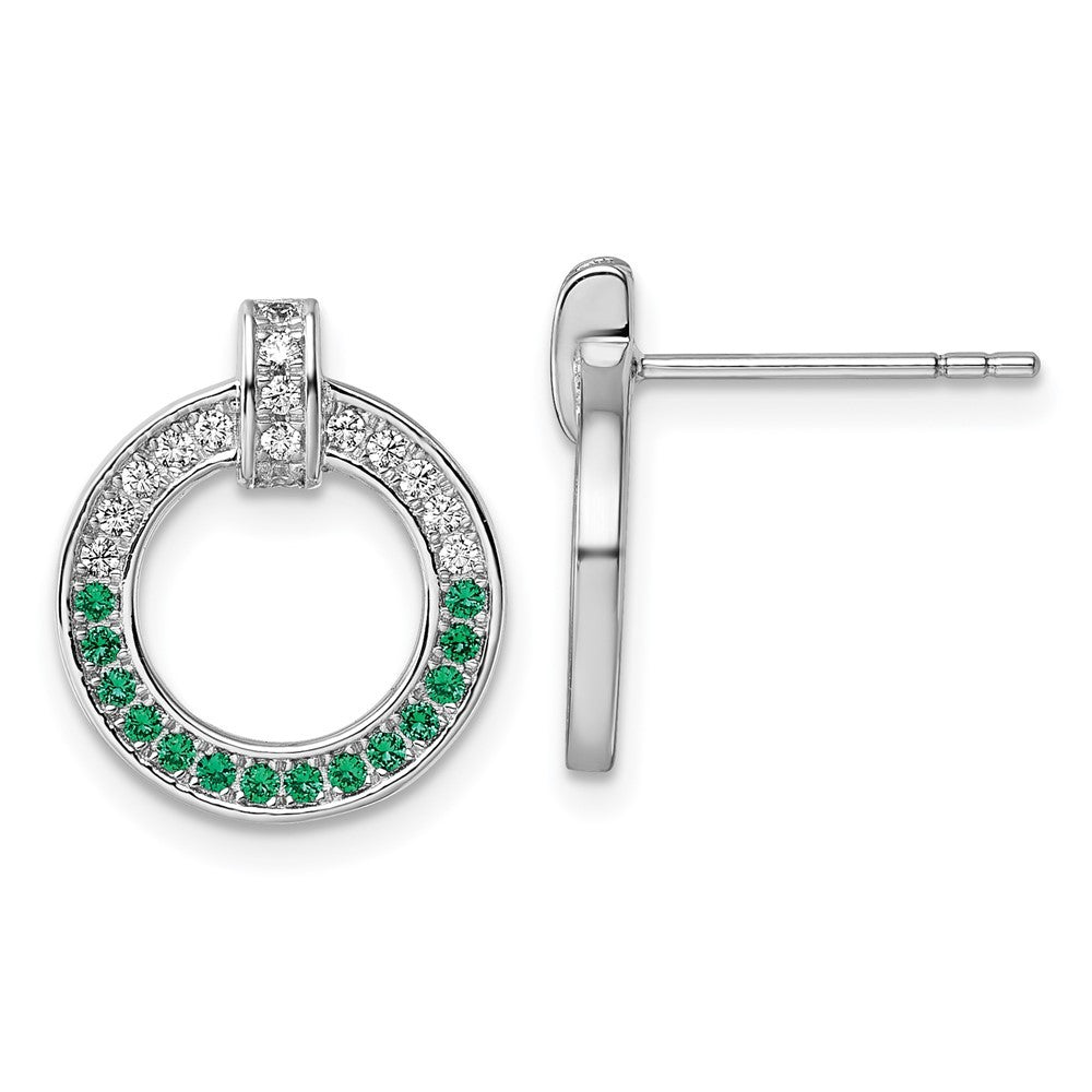 Sterling Silver Rhodium-plated White and Green CZ Open Circle Earrings