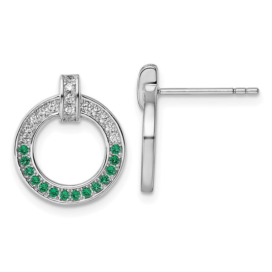 Sterling Silver Rhodium-plated White and Green CZ Open Circle Earrings